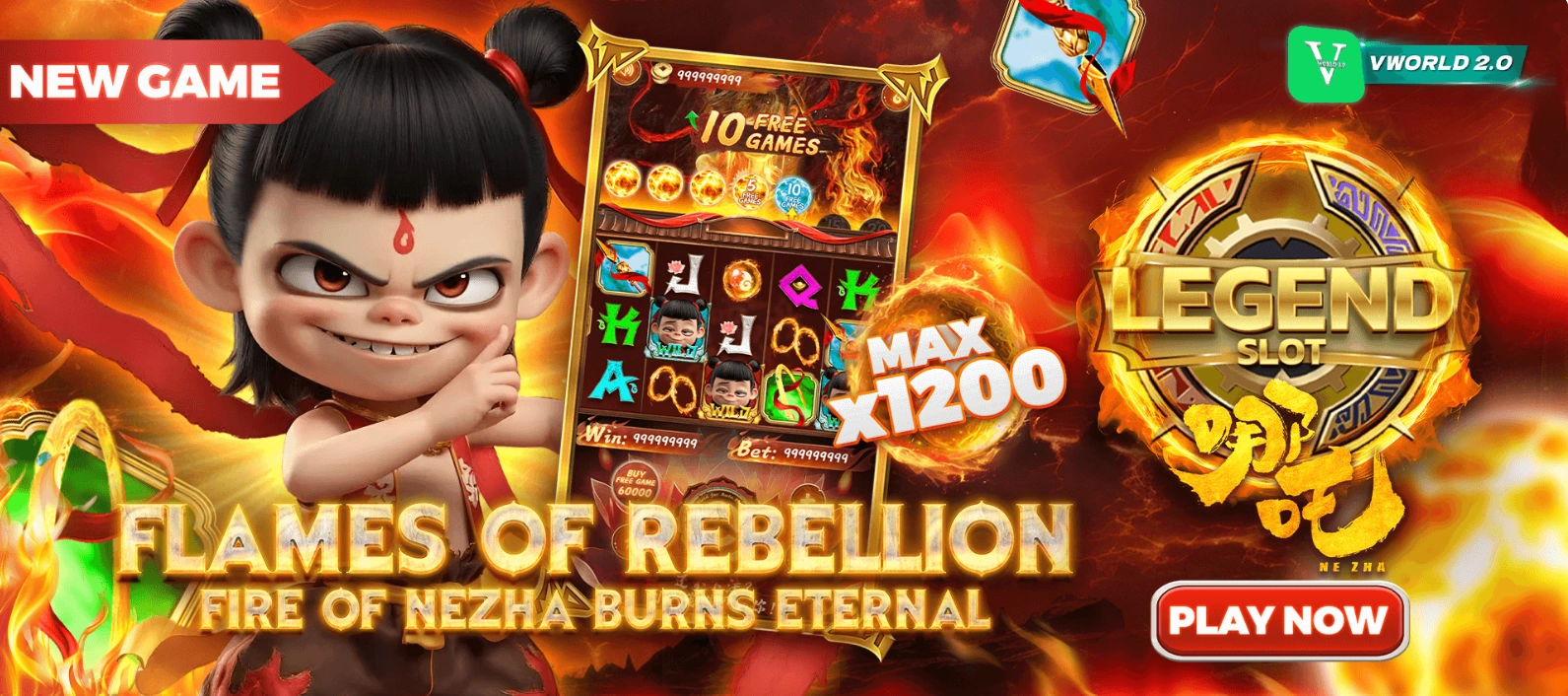 Flames of Rebellion Fire of Nezha slot game with max 1200x multiplier on VWorld 2.0