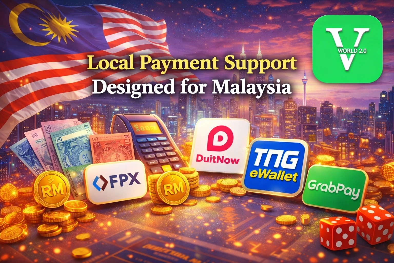 Vworld 2.0 local payment support for Malaysia including FPX DuitNow TNG and GrabPay