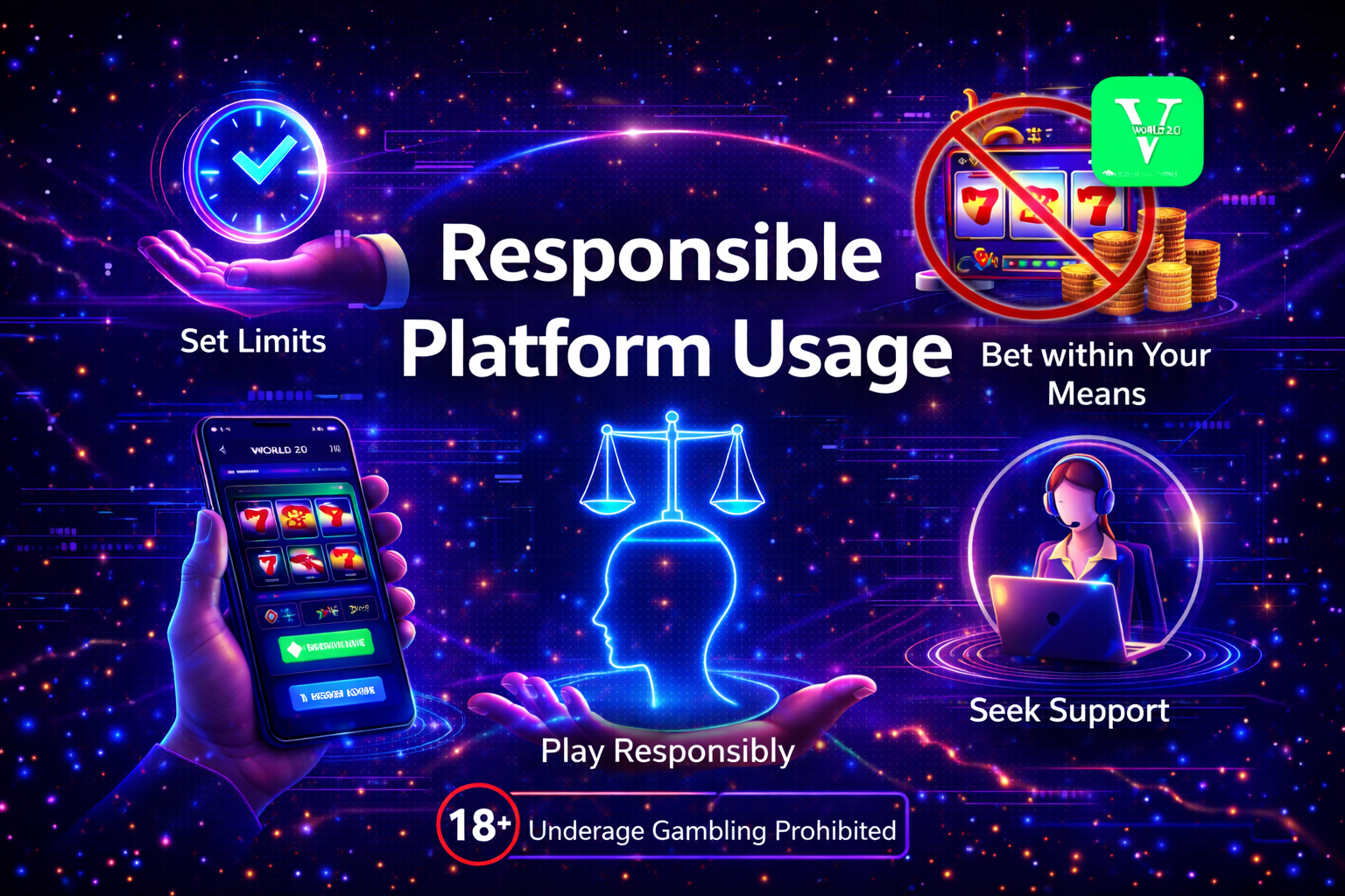 Responsible platform usage guidelines for online gaming including betting limits and user support