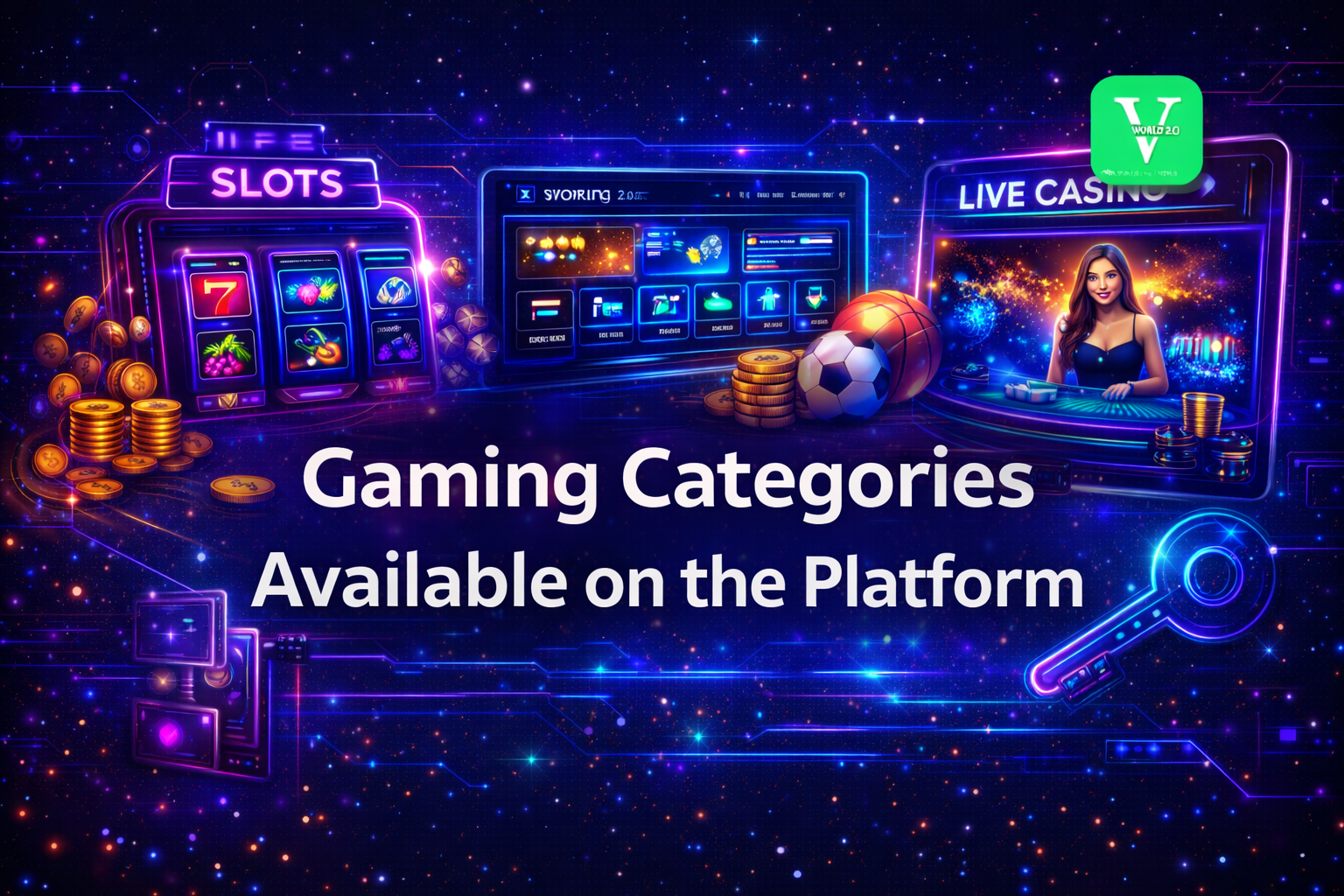 Gaming categories available on the Vworld platform including slots sports and live casino games