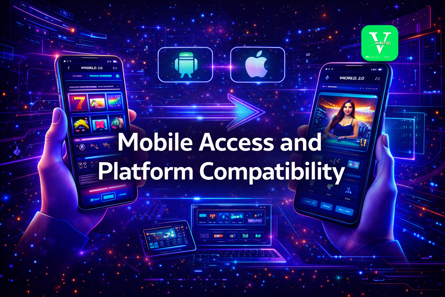 Mobile access and platform compatibility for Vworld gaming platform on android and ios devices
