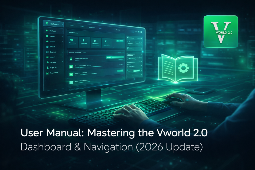 Vworld 2.0 dashboard user manual interface showing platform navigation system and account management tools