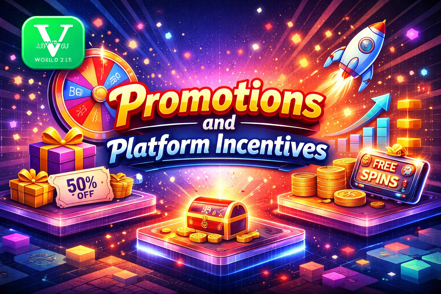 Vworld 2.0 promotions and platform incentives including bonuses rewards and free spins offers