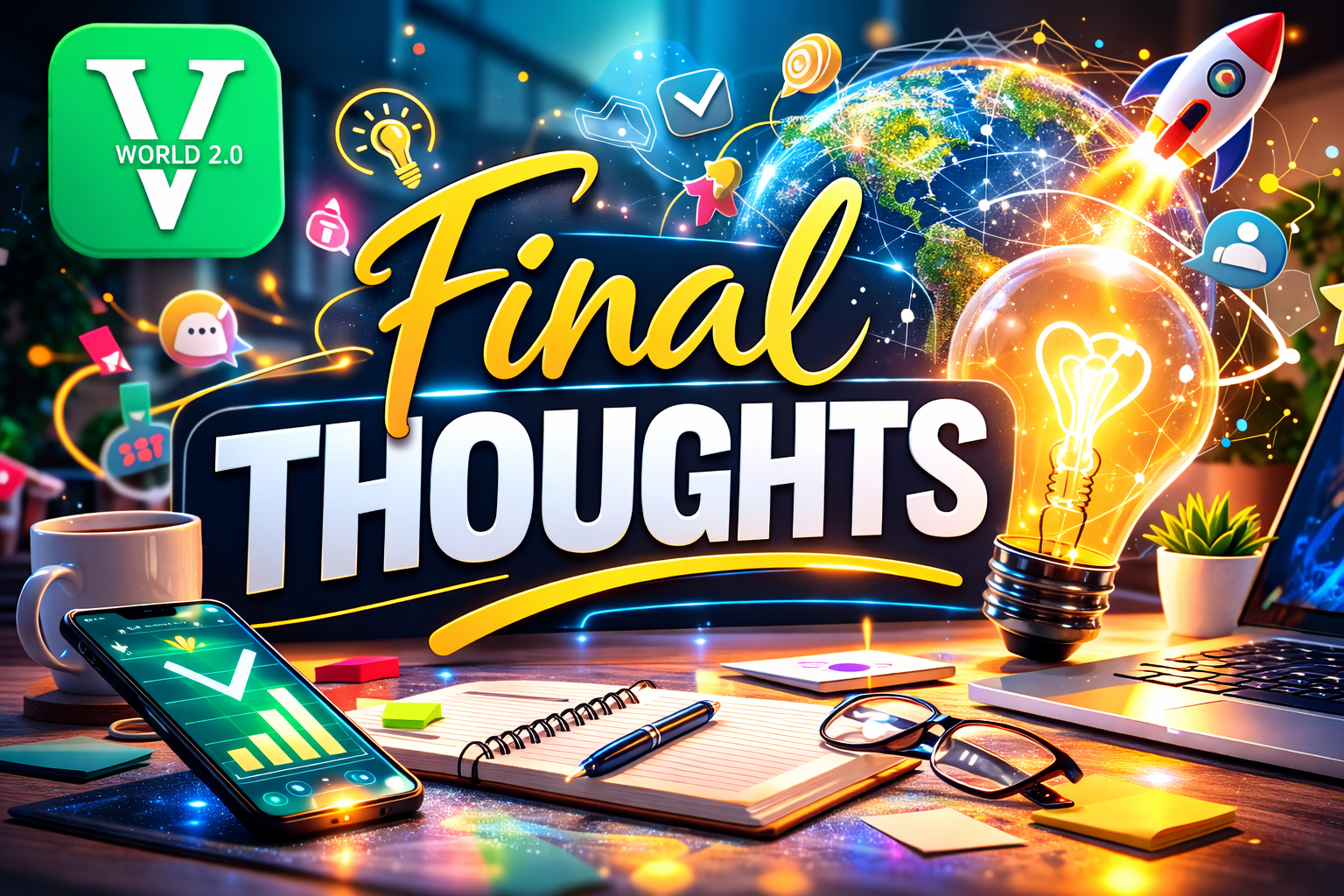 Vworld 2.0 final thoughts concept illustrating digital platform development and future improvements