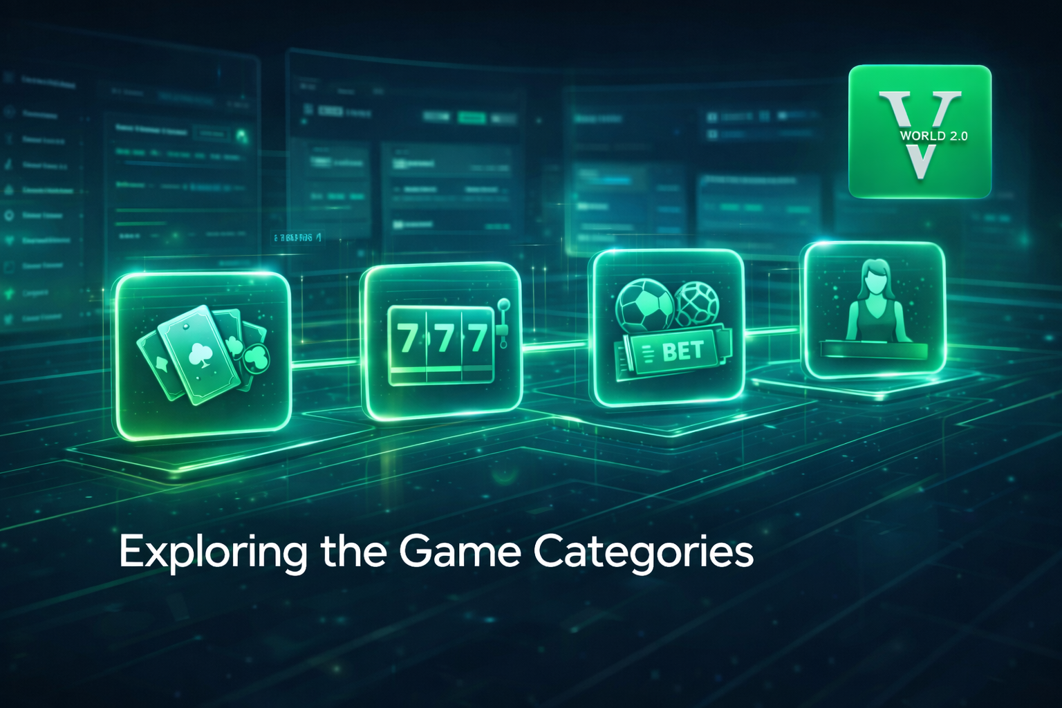 Vworld 2.0 game categories including card games, slots, sports betting, and live casino entertainment