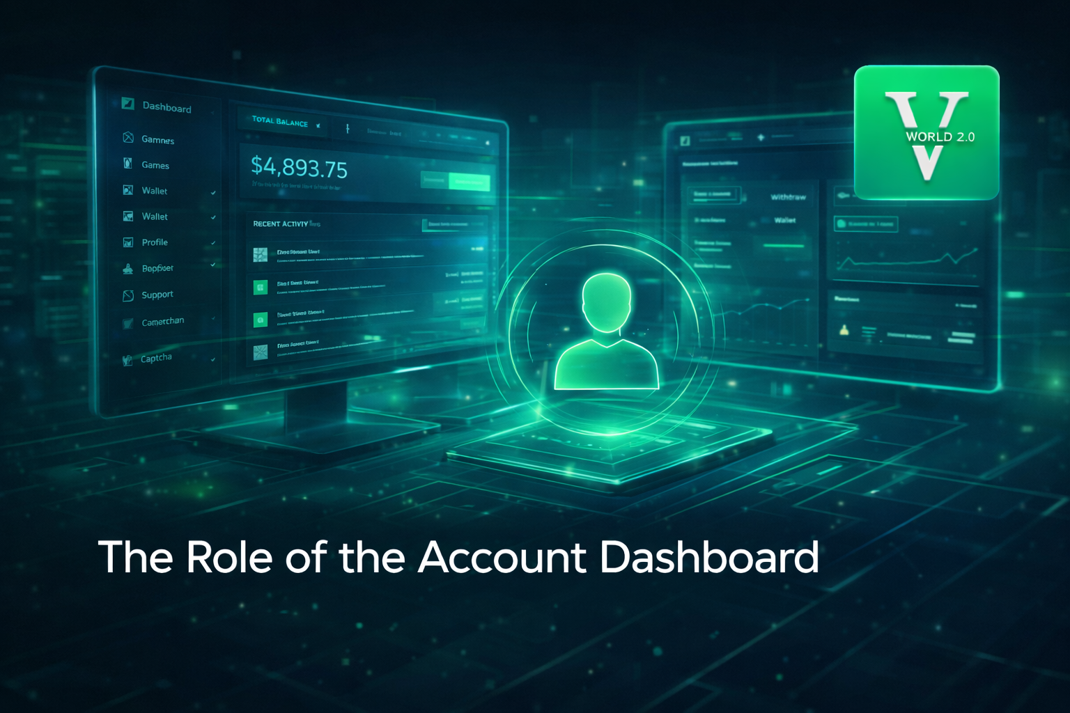 Vworld 2.0 account dashboard interface showing balance tracking and account activity management