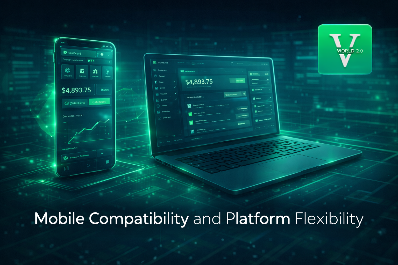 Vworld 2.0 mobile compatibility showing platform access across smartphone tablet and desktop devices