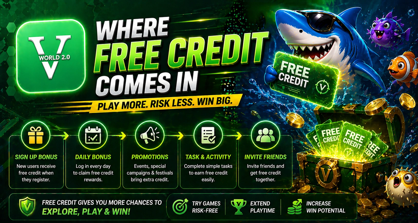 Vworld 2.0 free credit Malaysia fishing game bonus system guide