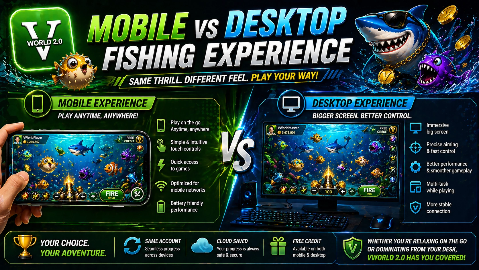mobile vs desktop fishing game experience Malaysia Vworld 2.0 comparison