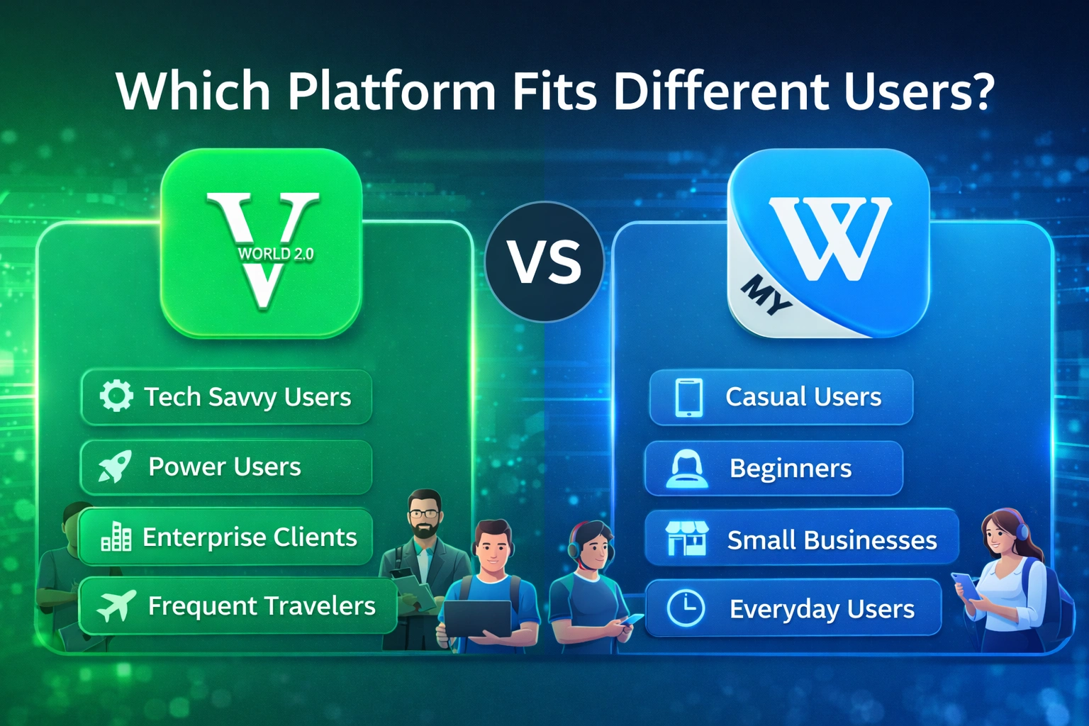 Vworld 2.0 vs Winbox comparison showing which platform fits different user types including beginners and mobile users