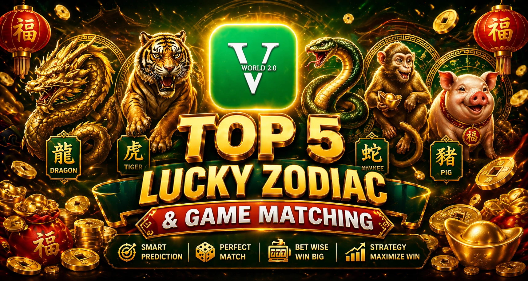 Top 5 lucky zodiac game matching dragon tiger snake monkey pig