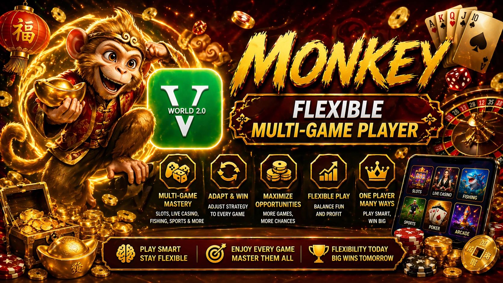 Monkey flexible multi game player strategy slots casino sports