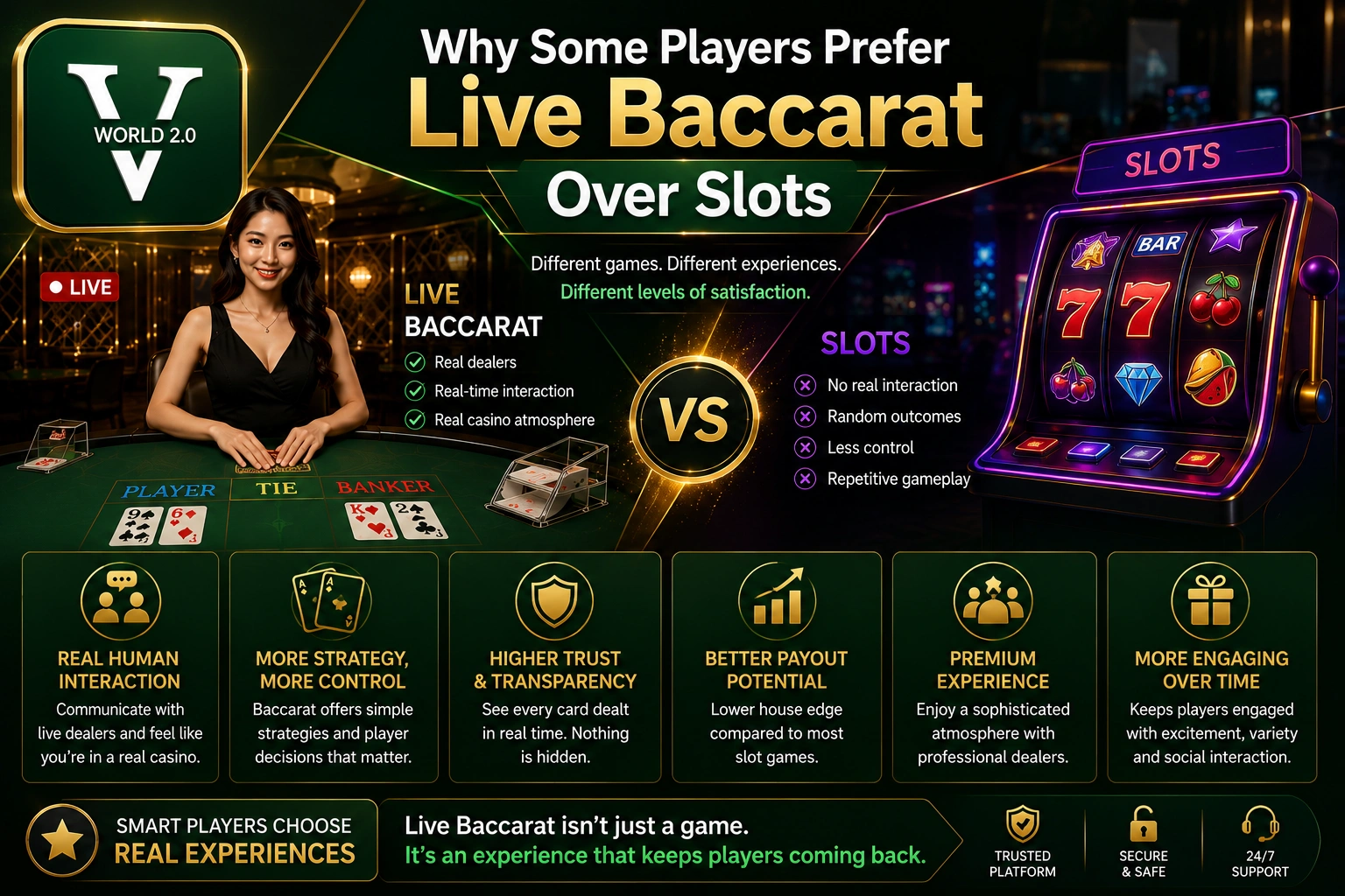 Why some players prefer live baccarat over slots featuring real dealers, live interaction, transparency, strategy, and immersive casino experiences