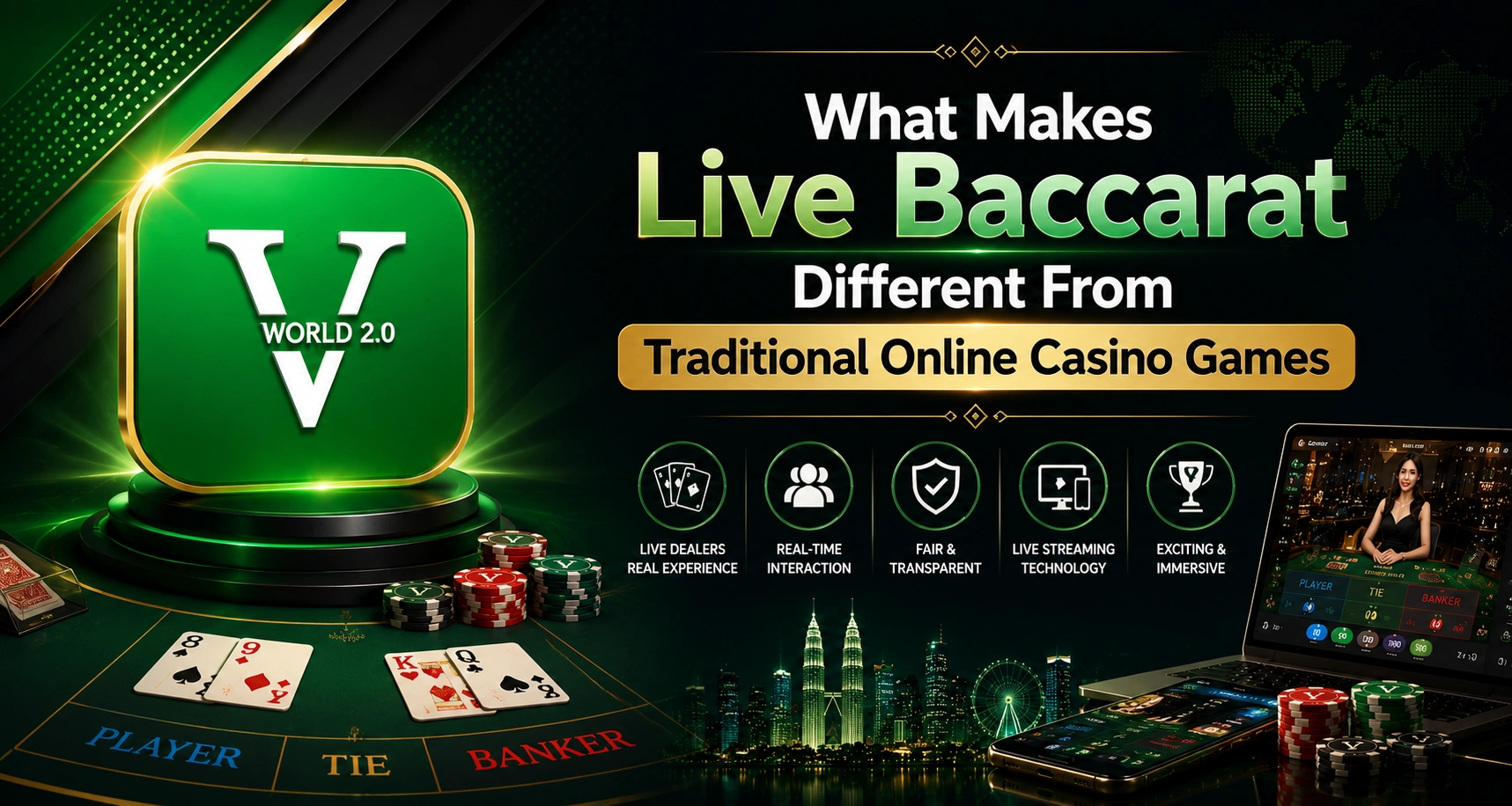 What makes live baccarat different from traditional online casino games featuring live dealers, real-time interaction, live streaming technology, and Vworld Malaysia