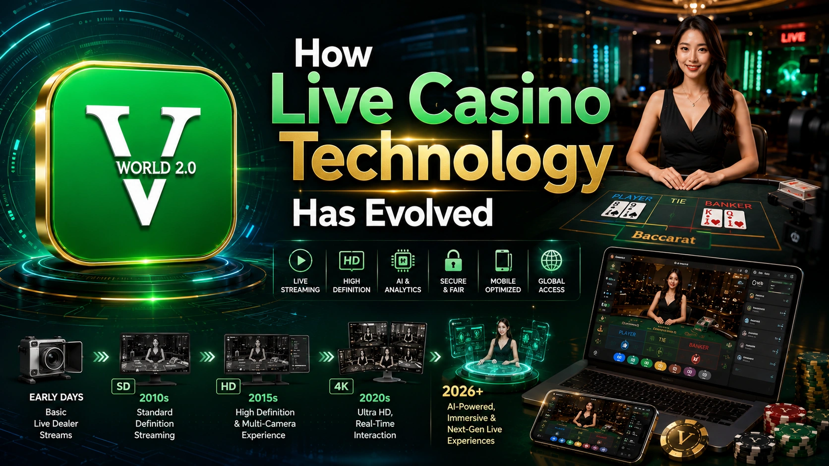 How live casino technology has evolved featuring HD streaming, mobile optimization, AI enhancements, live dealers, and Vworld Malaysia in 2026