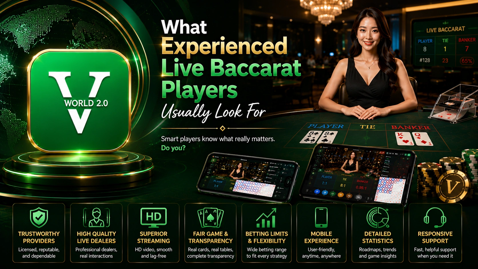 What experienced live baccarat players usually look for including trusted providers, live dealers, HD streaming, betting flexibility, statistics, and mobile accessibility