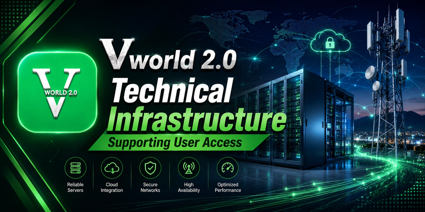 Technical infrastructure supporting Vworld 2.0 user access and platform performance.