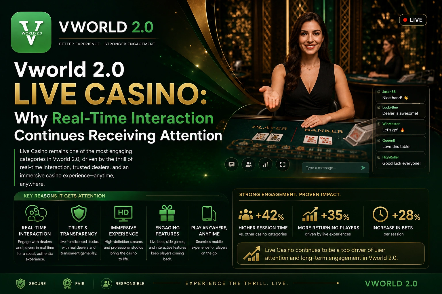 Vworld 2.0 live casino experience featuring real-time dealer interaction and live gaming.